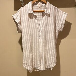 Per Se  LINEN BLEND Cream Striped Button Down Shirt